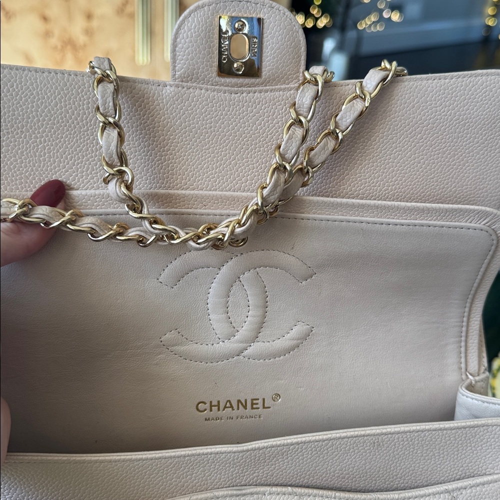 Chanel Beige Claire Medium Classic Flap GDHW Quilted Shoulder Bag - Picture 10 of 11